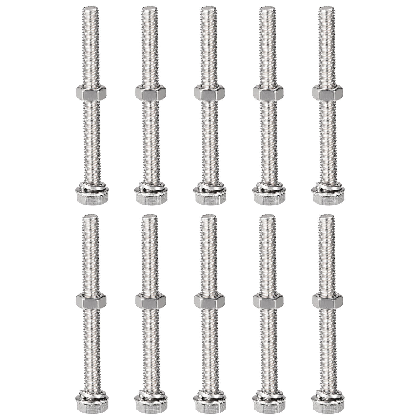 uxcell Uxcell M8 x 80mm Hex Head Screws Bolts, Nuts, Flat & Lock Washers Kits, 304 Stainless Steel Fully Thread Hexagon Bolts 10 Sets