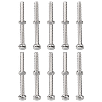 Harfington Uxcell M8 x 80mm Hex Head Screws Bolts, Nuts, Flat & Lock Washers Kits, 304 Stainless Steel Fully Thread Hexagon Bolts 10 Sets