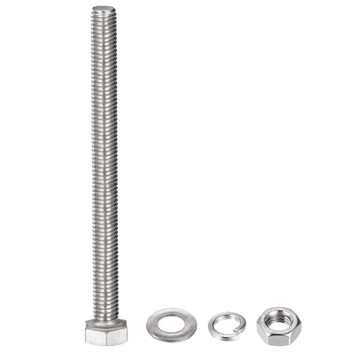 Harfington Uxcell M8 x 90mm Hex Head Screws Bolts, Nuts, Flat & Lock Washers Kits, 304 Stainless Steel Fully Thread Hexagon Bolts 4 Sets