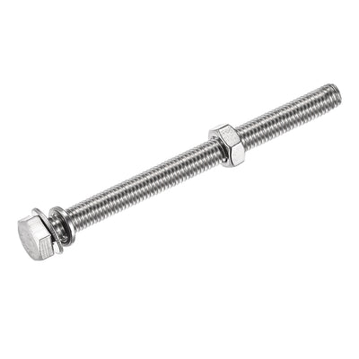 Harfington Uxcell M8 x 90mm Hex Head Screws Bolts, Nuts, Flat & Lock Washers Kits, 304 Stainless Steel Fully Thread Hexagon Bolts 4 Sets