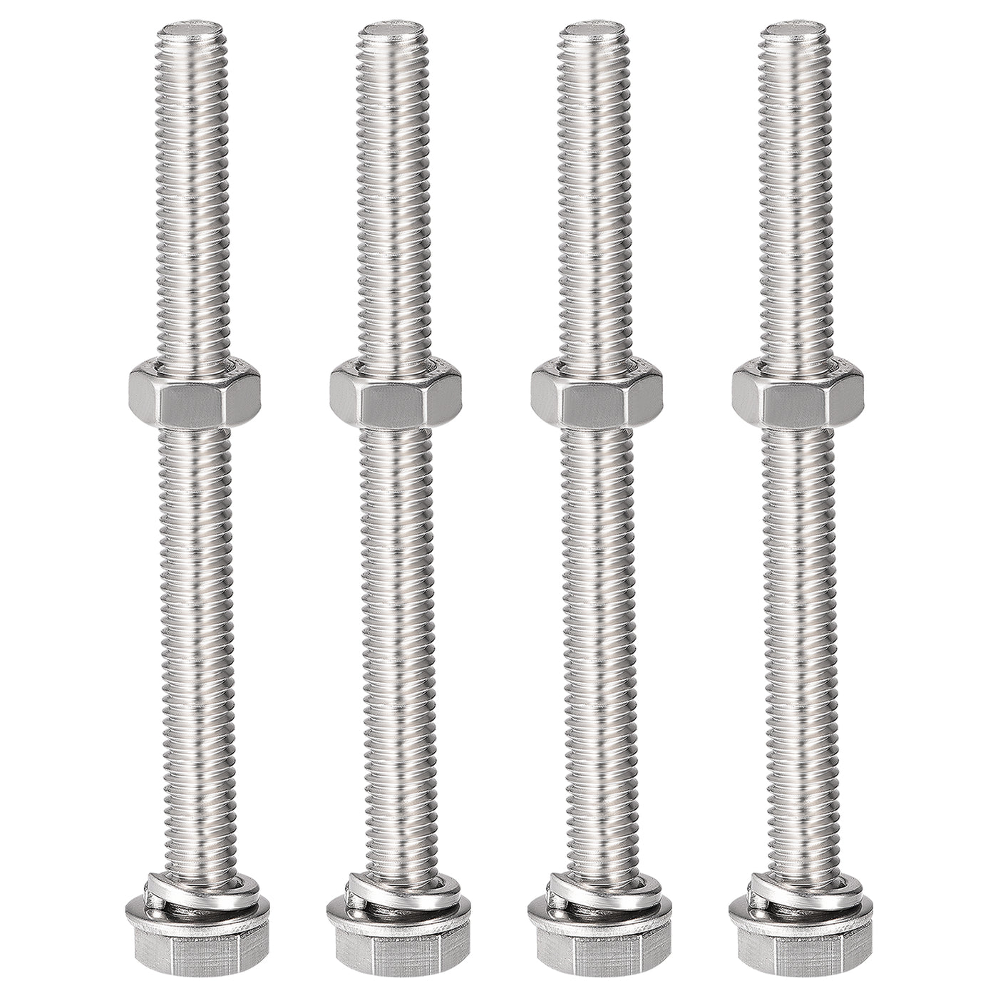 uxcell Uxcell M8 x 90mm Hex Head Screws Bolts, Nuts, Flat & Lock Washers Kits, 304 Stainless Steel Fully Thread Hexagon Bolts 4 Sets