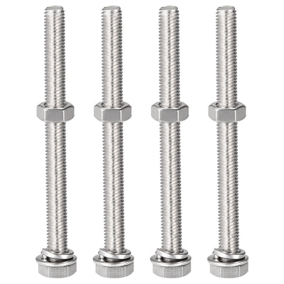 uxcell Uxcell M8 x 90mm Hex Head Screws Bolts, Nuts, Flat & Lock Washers Kits, 304 Stainless Steel Fully Thread Hexagon Bolts 4 Sets