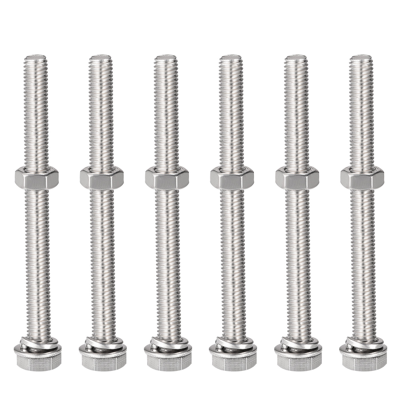 uxcell Uxcell M8 x 90mm Hex Head Screws Bolts, Nuts, Flat & Lock Washers Kits, 304 Stainless Steel Fully Thread Hexagon Bolts 6 Sets