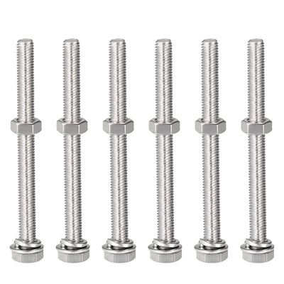 Harfington Uxcell M8 x 90mm Hex Head Screws Bolts, Nuts, Flat & Lock Washers Kits, 304 Stainless Steel Fully Thread Hexagon Bolts 6 Sets