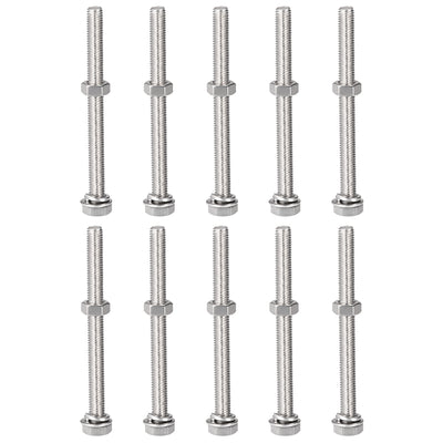 Harfington Uxcell M8 x 90mm Hex Head Screws Bolts, Nuts, Flat & Lock Washers Kits, 304 Stainless Steel Fully Thread Hexagon Bolts 10 Sets