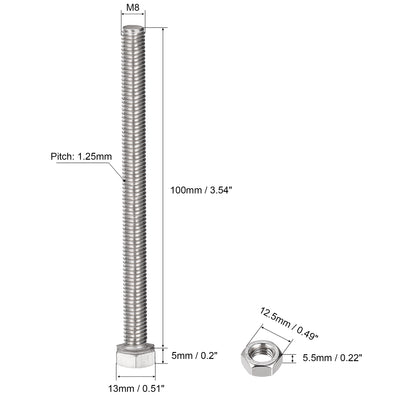 Harfington Uxcell 6 Satz Sechskant Schrauben Bolzen, Muttern, Flach- & Sicherungsscheiben Kit Edelstahl Vollgewinde Sechskantschrauben M8 x 100mm