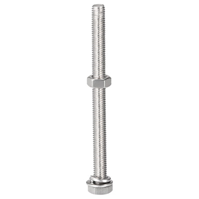 Harfington Uxcell M8 x 100mm Hex Head Screws Bolts, Nuts, Flat & Lock Washers Kits, 304 Stainless Steel Fully Thread Hexagon Bolts 10 Sets