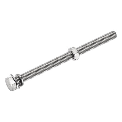 Harfington Uxcell M8 x 100mm Hex Head Screws Bolts, Nuts, Flat & Lock Washers Kits, 304 Stainless Steel Fully Thread Hexagon Bolts 10 Sets