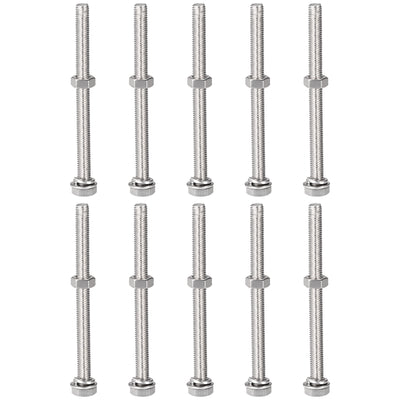 Harfington Uxcell M8 x 100mm Hex Head Screws Bolts, Nuts, Flat & Lock Washers Kits, 304 Stainless Steel Fully Thread Hexagon Bolts 10 Sets