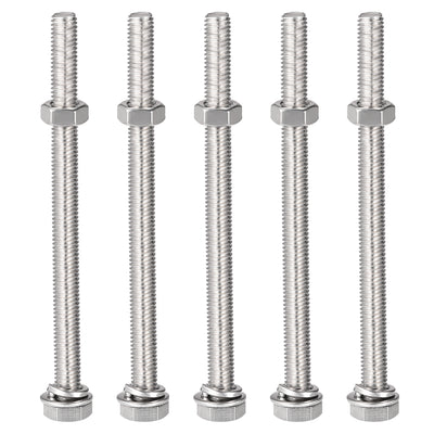 uxcell Uxcell M8 x 110mm Hex Head Screws Bolts, Nuts, Flat & Lock Washers Kits, 304 Stainless Steel Fully Thread Hexagon Bolts 5 Sets