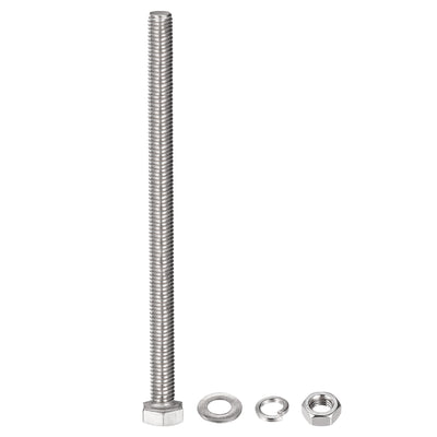 Harfington Uxcell M8 x 120mm Hex Head Screws Bolts, Nuts, Flat & Lock Washers Kits, 304 Stainless Steel Fully Thread Hexagon Bolts 5 Sets