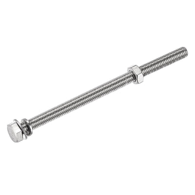 Harfington Uxcell M8 x 120mm Hex Head Screws Bolts, Nuts, Flat & Lock Washers Kits, 304 Stainless Steel Fully Thread Hexagon Bolts 5 Sets