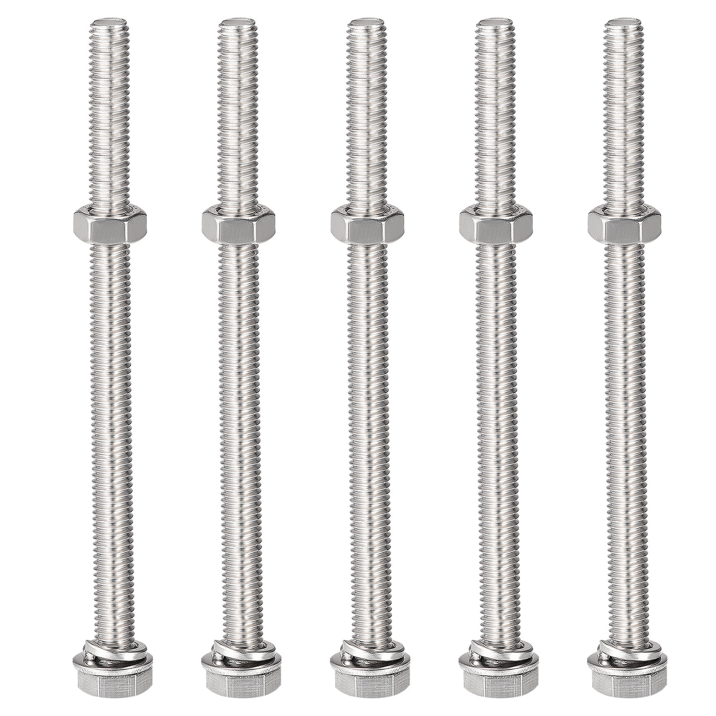 uxcell Uxcell M8 x 120mm Hex Head Screws Bolts, Nuts, Flat & Lock Washers Kits, 304 Stainless Steel Fully Thread Hexagon Bolts 5 Sets