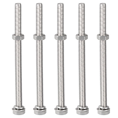 Harfington Uxcell M8 x 120mm Hex Head Screws Bolts, Nuts, Flat & Lock Washers Kits, 304 Stainless Steel Fully Thread Hexagon Bolts 5 Sets