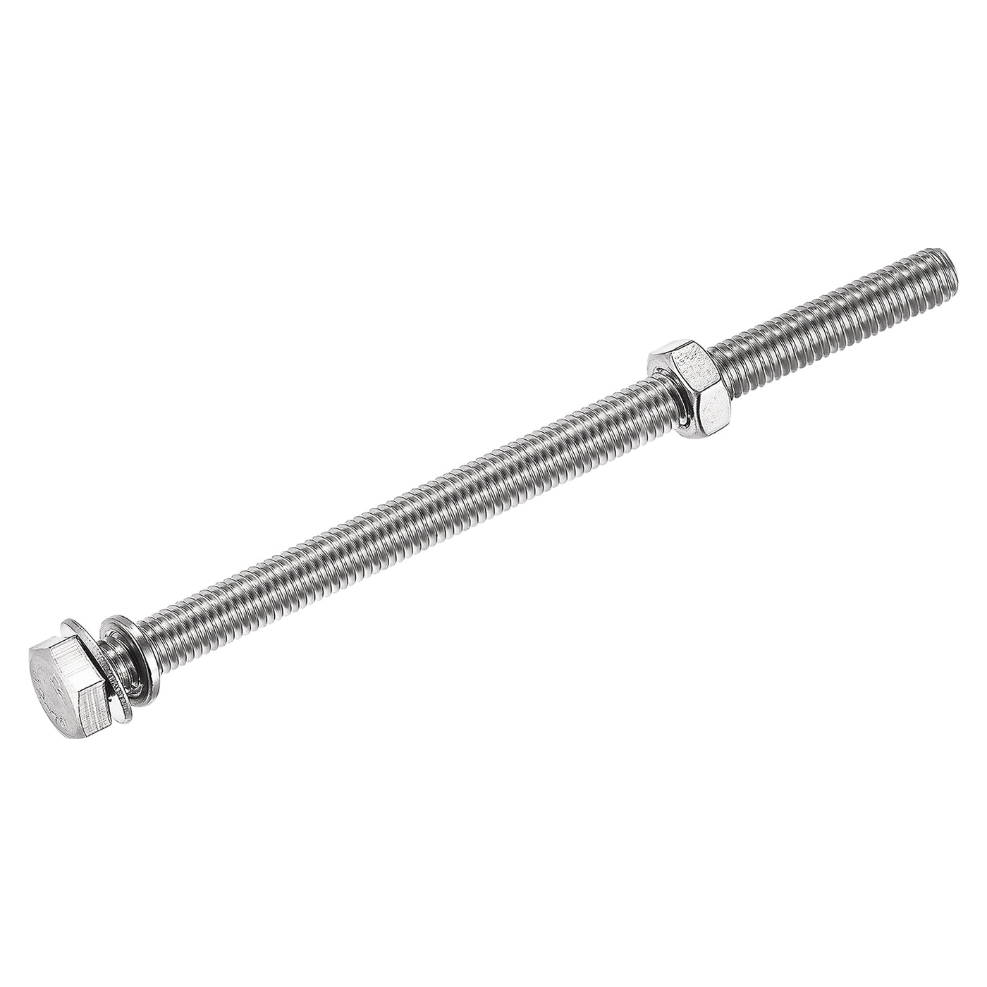 uxcell Uxcell M8 x 130mm Hex Head Screws Bolts, Nuts, Flat & Lock Washers Kits, 304 Stainless Steel Fully Thread Hexagon Bolts 5 Sets