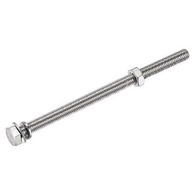 Harfington Uxcell M8 x 130mm Hex Head Screws Bolts, Nuts, Flat & Lock Washers Kits, 304 Stainless Steel Fully Thread Hexagon Bolts 5 Sets