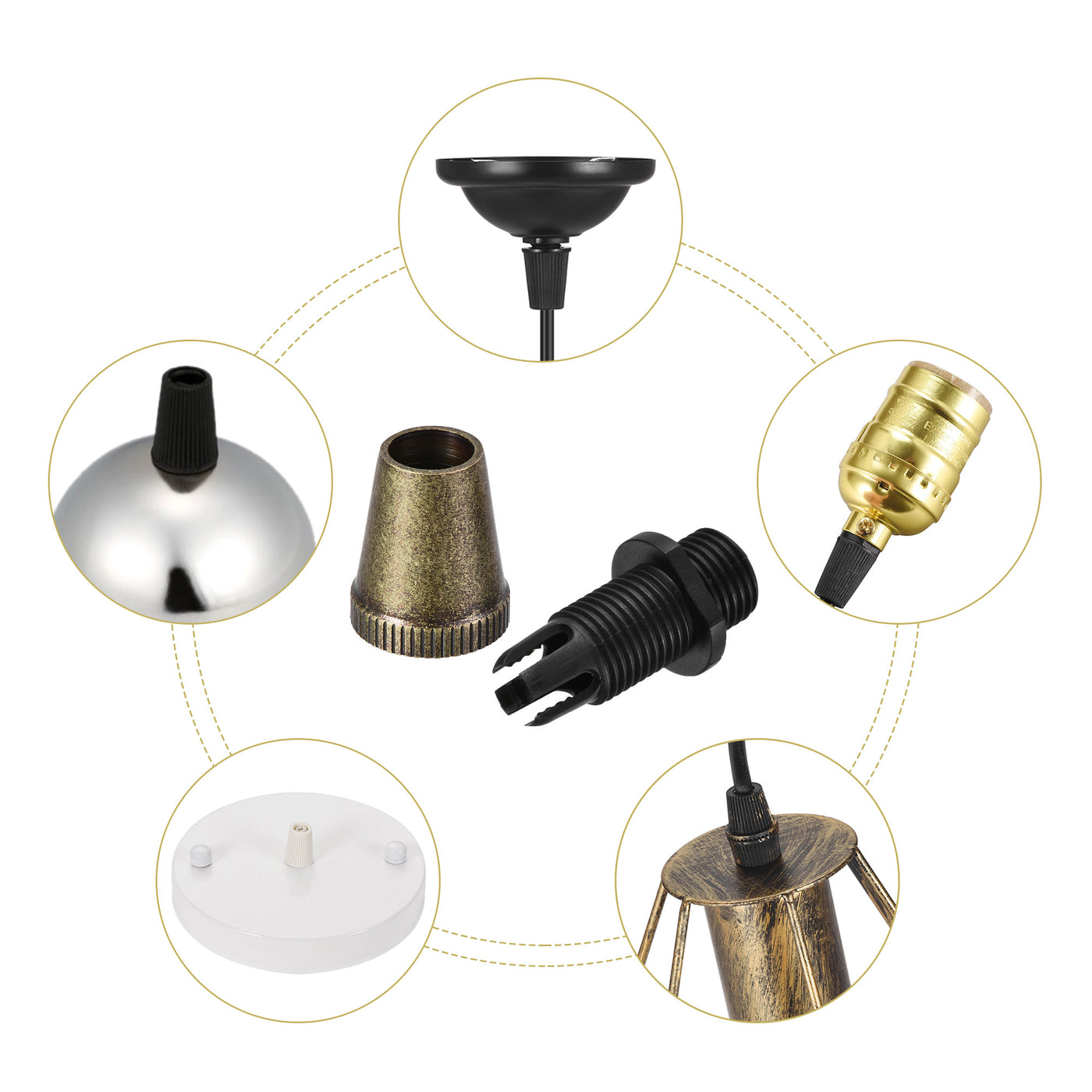 uxcell Uxcell Cable Glands Strain Relief Cord Grips Metal Bronze 5Pcs for Wiring Hanging Light Ceiling Pendant Lamp