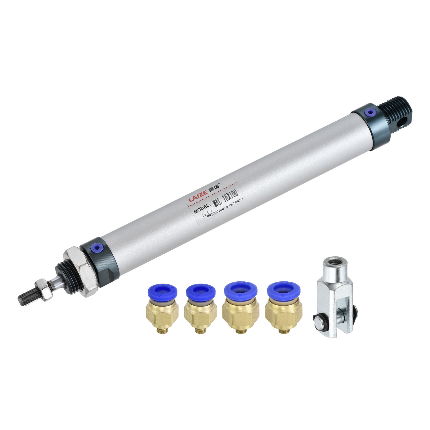 Uxcell Uxcell Pneumatic Air Cylinder 16mm Bore 75mm Stroke with Y Connector and Quick Fittings, MAL 16x75, for Automatic Equipment