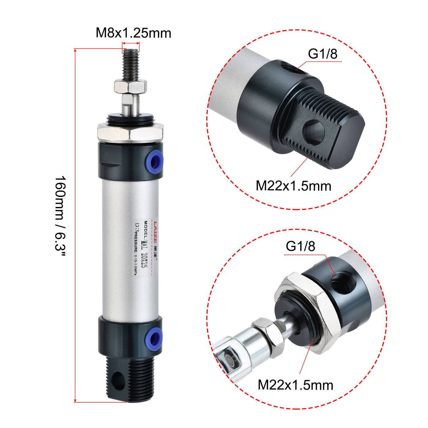 uxcell Uxcell Pneumatic Air Cylinder Y Connector Quick Fittings