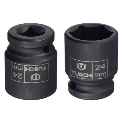 Harfington Uxcell 1/2" Antrieb durch 24mm 6-Punkt Schlagschrauber CR-V Stahl 1,61" Länge flache metrische Größen