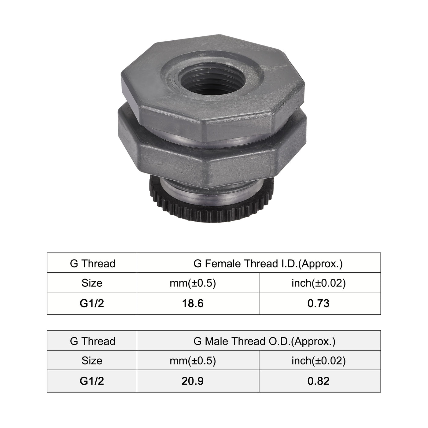 uxcell Uxcell PVC Bulkhead Tank Adapter with Plug Fitting G1/2 Thread for Rain Buckets Water Tanks Ponds 3 Set