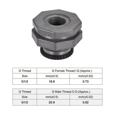 Harfington Uxcell PVC Bulkhead Tank Adapter with Plug Fitting G1/2 Thread for Rain Buckets Water Tanks Ponds 3 Set