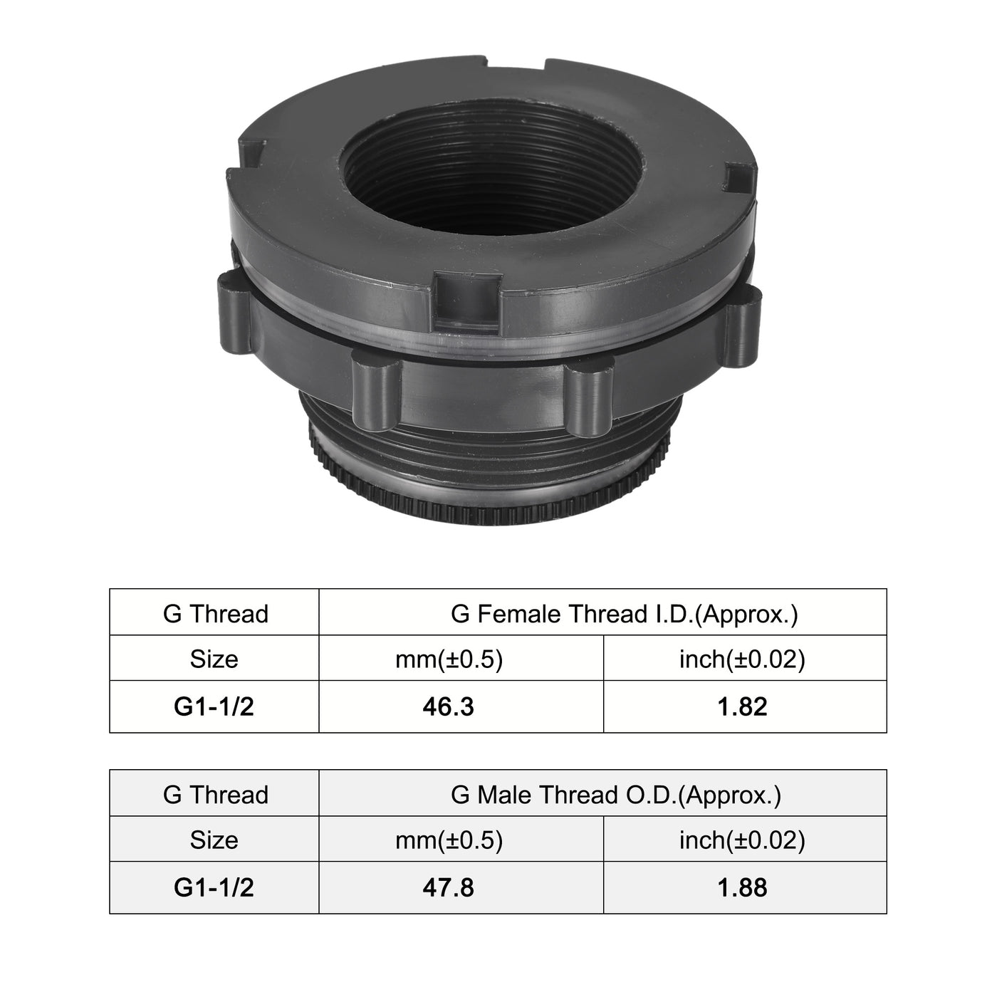 uxcell Uxcell PVC Bulkhead Tank Adapter with Plug Fitting G1-1/2 Thread for Rain Buckets Water Tanks Aquariums Ponds 1 Set