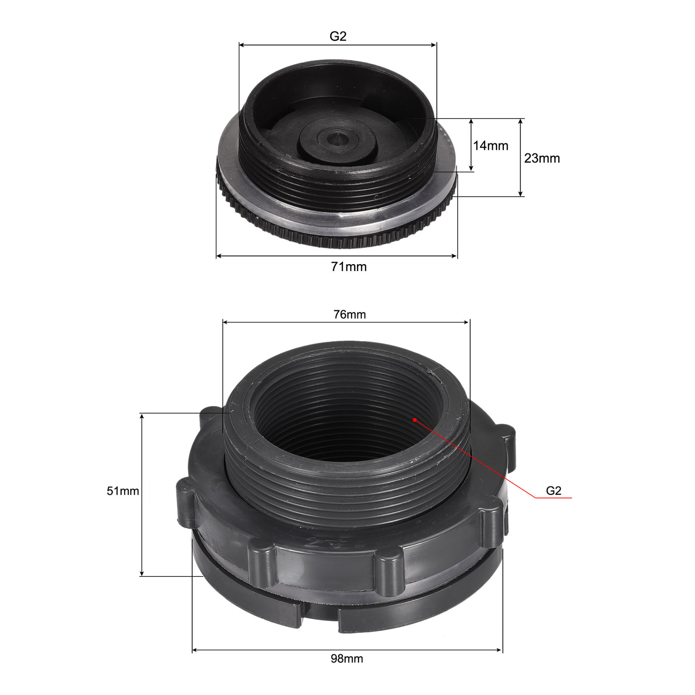 uxcell Uxcell PVC Bulkhead Tank Adapter with Plug Fitting G2 Thread for Rain Buckets Water Tanks Aquariums Ponds 1 Set