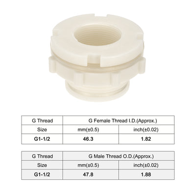 Harfington Uxcell ABS Bulkhead Tank Adapter with PVC Plug Fitting G1-1/2 Thread for Rain Buckets Water Tanks Aquariums 1 Set