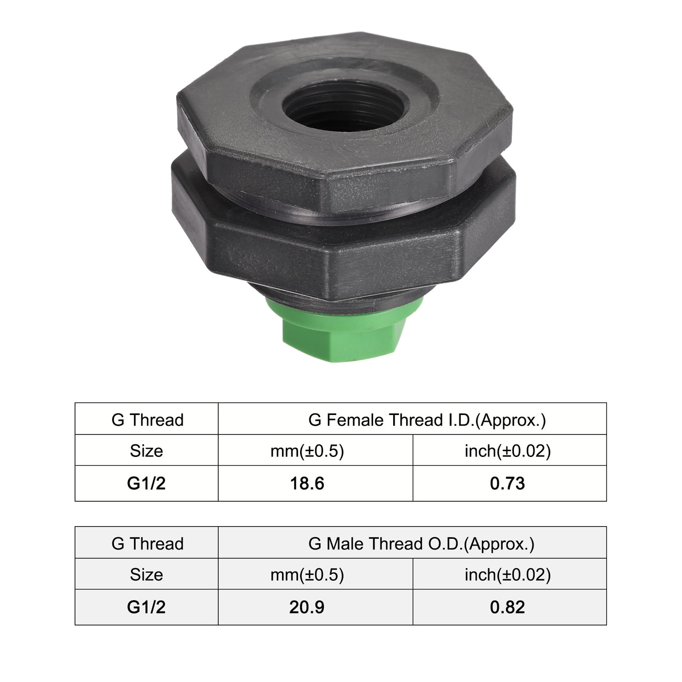 uxcell Uxcell PVC Bulkhead Tank Adapter with Green Plug Fitting G1/2 Thread for Rain Buckets Water Tanks Aquariums 1 Set