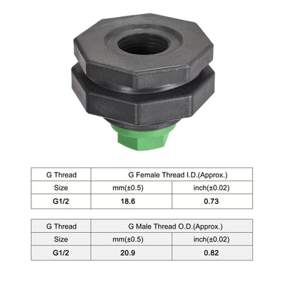 Harfington Uxcell PVC Bulkhead Tank Adapter with Green Plug Fitting G1/2 Thread for Rain Buckets Water Tanks Aquariums 1 Set