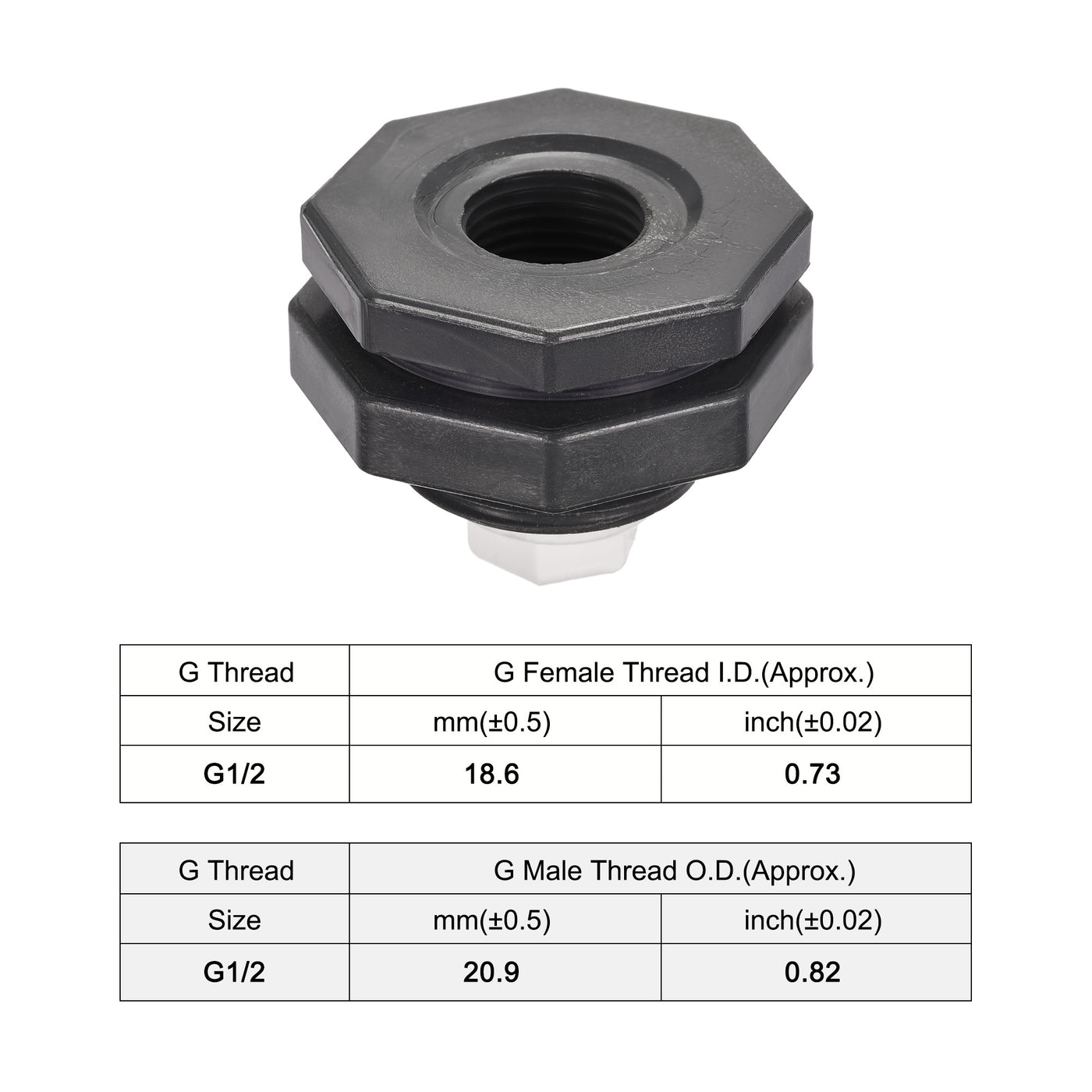 uxcell Uxcell PVC Bulkhead Tank Adapter with White Plug Fitting G1/2 Thread for Rain Buckets Water Tanks Aquariums 1 Set