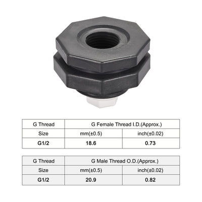 Harfington Uxcell PVC Bulkhead Tank Adapter with White Plug Fitting G1/2 Thread for Rain Buckets Water Tanks Aquariums 1 Set