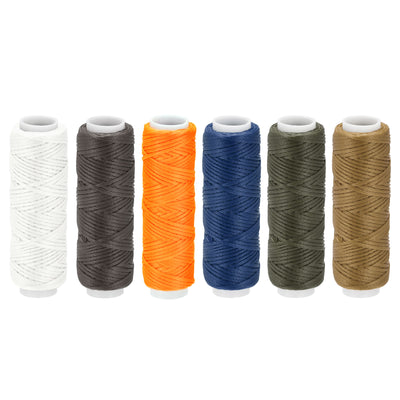 Harfington Uxcell 6 Colors Waxed Leather Thread Set 13 Yards 150D/0.8mm Flat Polyester Cords