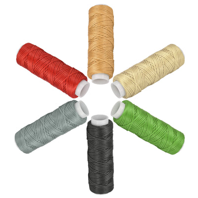 Harfington Uxcell Waxed Leather Thread Set 13 Yards 150D/0.8mm Polyester Cords, Multicolor 6pcs