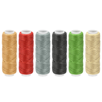 Harfington Uxcell Waxed Leather Thread Set 13 Yards 150D/0.8mm Polyester Cords, Multicolor 6pcs