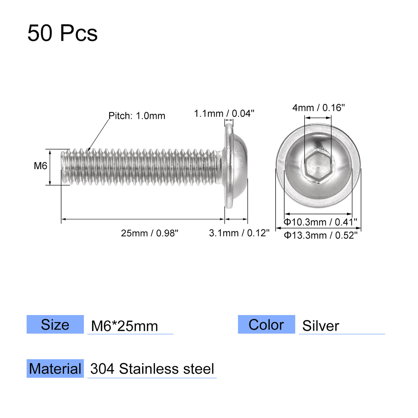 uxcell Uxcell 304 Stainless Steel Flanged Button Head Socket Cap Screws