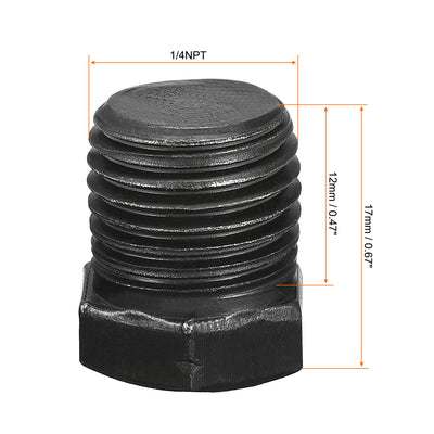 Harfington Uxcell Outer Hex Head Socket Pipe Fitting Plug 3/8NPT Male Thread Carbon Steel 4Pcs for Terminate Pipe Ends