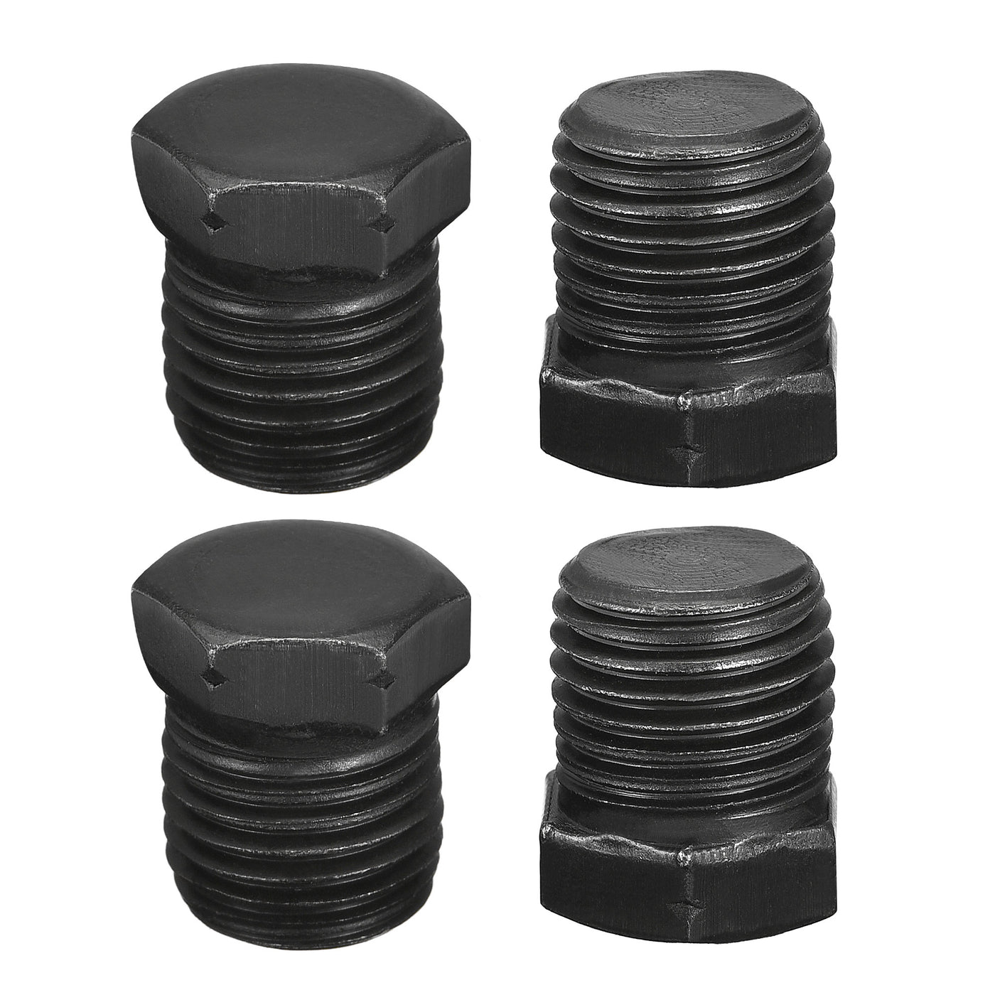 Uxcell Uxcell Outer Hex Head Socket Pipe Fitting Plug 3/8NPT Male Thread Carbon Steel 4Pcs for Terminate Pipe Ends