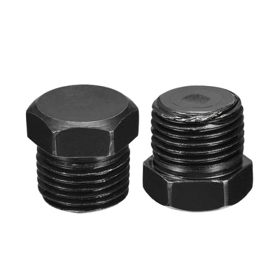 Harfington Uxcell Outer Hex Head Socket Pipe Fitting Plug 1/4NPT Male Thread Carbon Steel 2Pcs for Terminate Pipe Ends