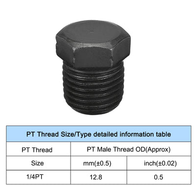 Harfington Uxcell Outer Hex Head Socket Pipe Fitting Plug 1/4PT Male Thread Carbon Steel 2Pcs for Terminate Pipe Ends