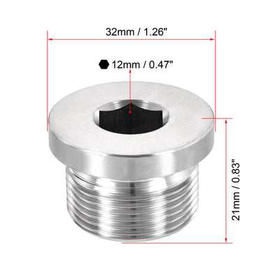 Harfington Uxcell Stainless Steel Inner Hex Head M26x1.5 Pipe Fitting Plug