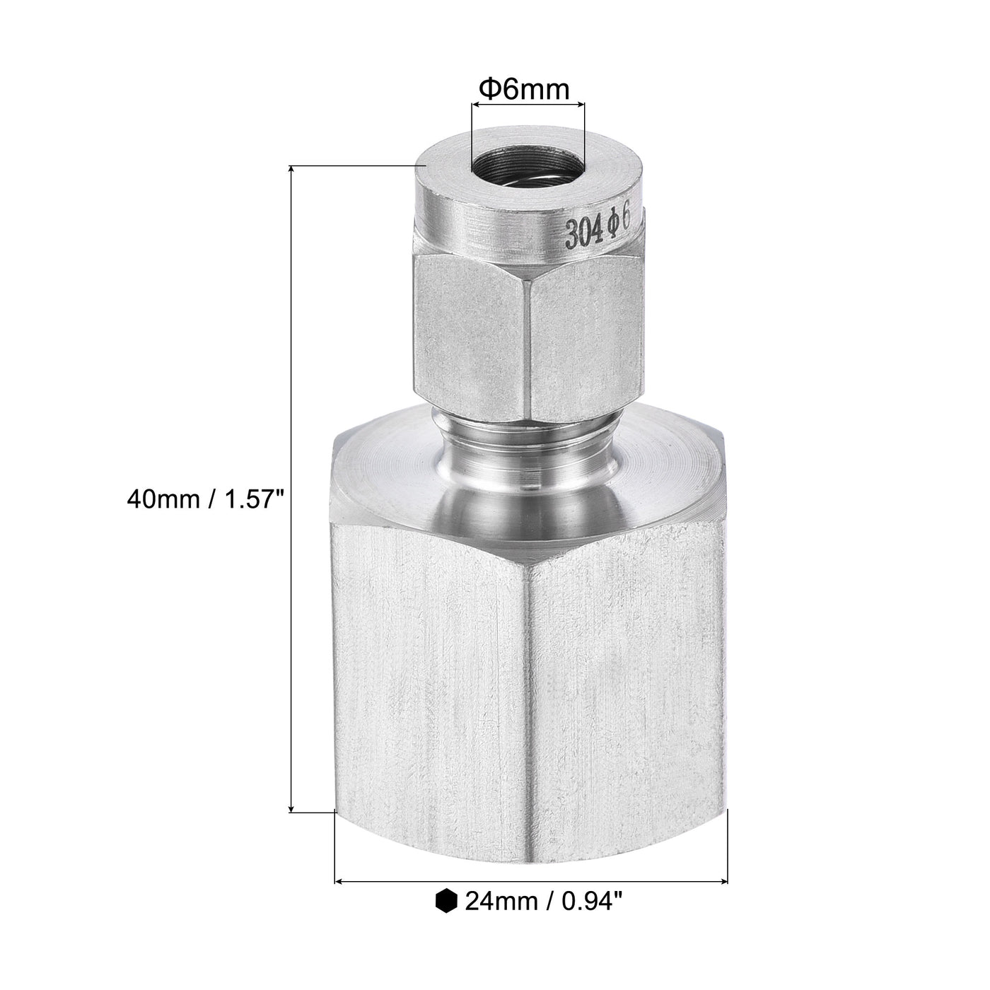 uxcell Uxcell Compression Tube Fitting 1/2NPT Female Thread x 6mm Tube OD Straight Coupling Adapter 304 Stainless Steel