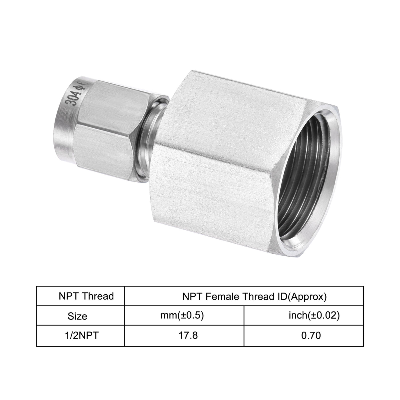 uxcell Uxcell Compression Tube Fitting 1/2NPT Female Thread x 6mm Tube OD Straight Coupling Adapter 304 Stainless Steel