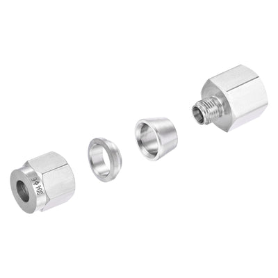 Harfington Uxcell Compression Tube Fitting 1/2NPT Female Thread x 6mm Tube OD Straight Coupling Adapter 304 Stainless Steel