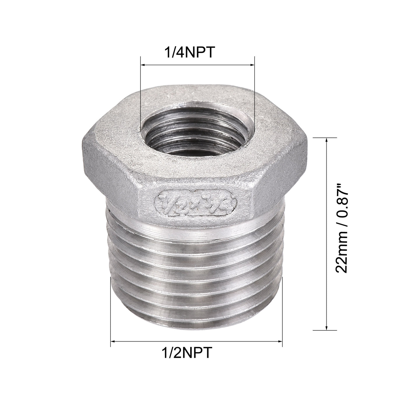 Uxcell Uxcell Reducer Hex Bushing, 304 Stainless Steel 1/2NPT Male to 3/8NPT Female, Reducing Forging Pipe Hose Adapter Fitting 2Pcs