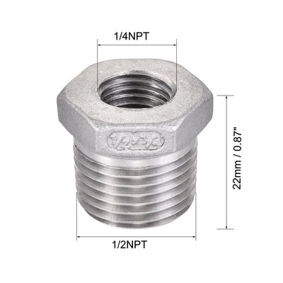 Harfington Uxcell Reducer Hex Bushing, 304 Stainless Steel 1/2NPT Male to 3/8NPT Female, Reducing Forging Pipe Hose Adapter Fitting 2Pcs