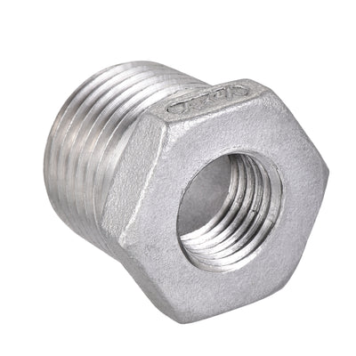 Harfington Uxcell Reducer Hex Bushing, 304 Stainless Steel 1/2NPT Male to 3/8NPT Female, Reducing Forging Pipe Hose Adapter Fitting 2Pcs