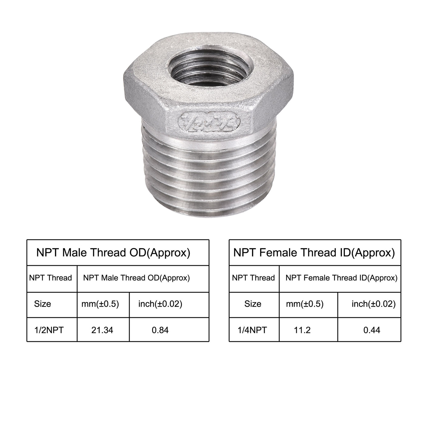 Uxcell Uxcell Reducer Hex Bushing, 304 Stainless Steel 1/2NPT Male to 3/8NPT Female, Reducing Forging Pipe Hose Adapter Fitting 2Pcs