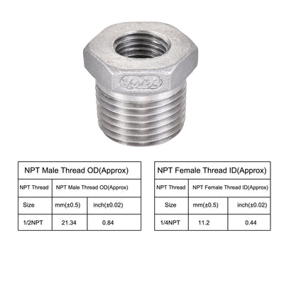 Harfington Uxcell Reducer Hex Bushing, 304 Stainless Steel 1/2NPT Male to 3/8NPT Female, Reducing Forging Pipe Hose Adapter Fitting 2Pcs